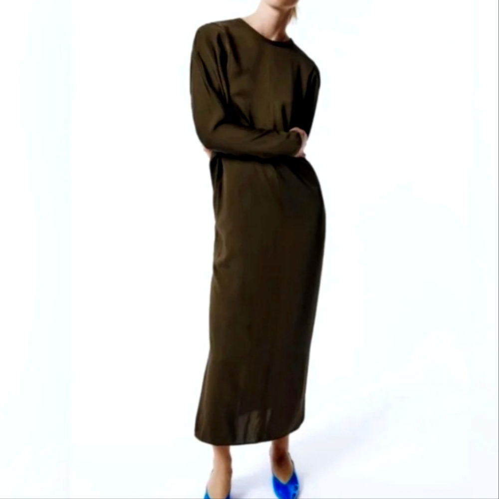 zara midi khaki dress